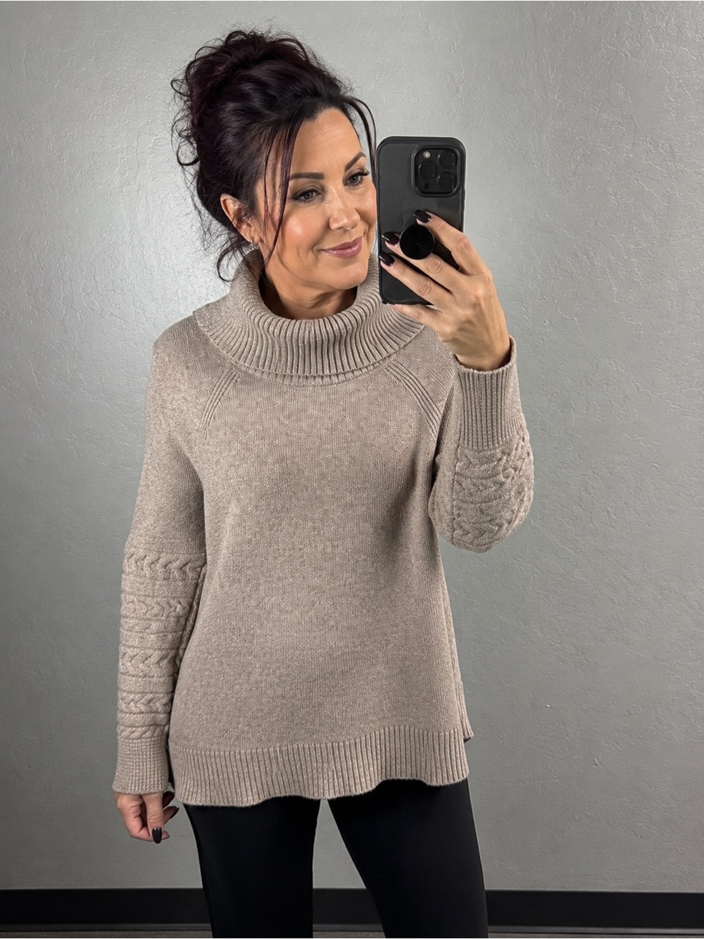 Calvin Klein Taupe Cowl Neck Cable Knit Sweater Neutral Cozy